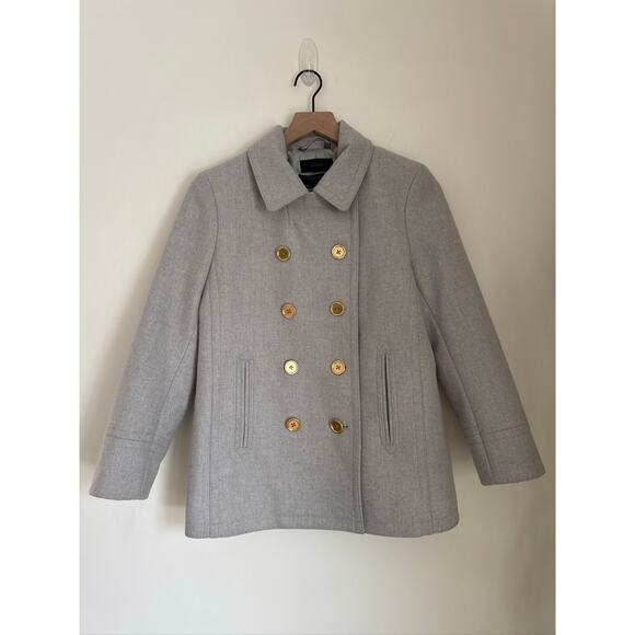 J.Crew Nello Gori Wool & Cashmere Double Breasted Peacoat - Light Gray - 10P - Picture 2 of 7